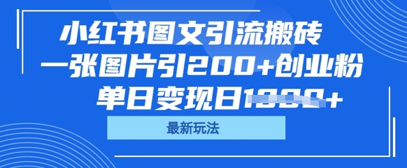 小红书图文引流搬砖，一张图片引200+创业粉，单日变现日数张-网创小站