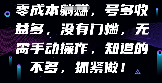 零成本全自动,号多收益多,没有门槛,无需手动-网创小站