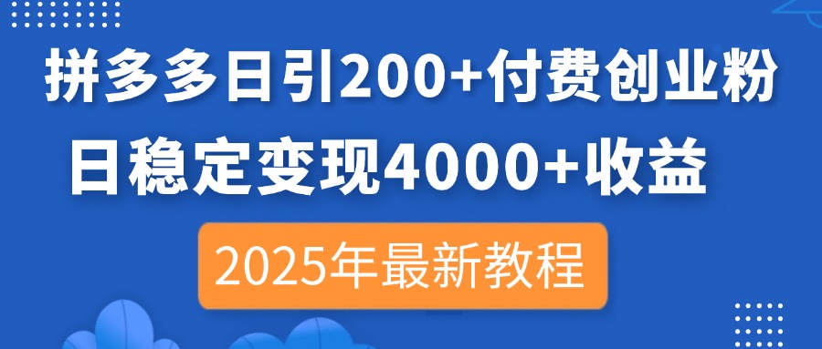 (14217期)拼多多日引200+付费创业粉,日稳定变现4000+收益,2025年最新教程-网创小站