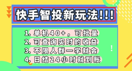 快手智投新玩法,单机日入40+,可批量,可查询实时收益,零门槛【揭秘】-网创小站