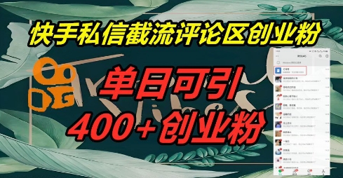 快手私信截流创业粉,一天引流400+-网创小站