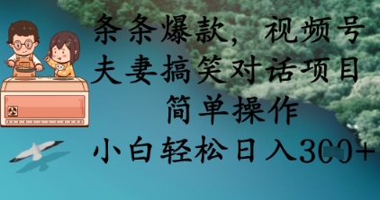 条条爆款，视频号夫妻搞笑对话项目，简单操作，小白轻松日入3张+-网创小站