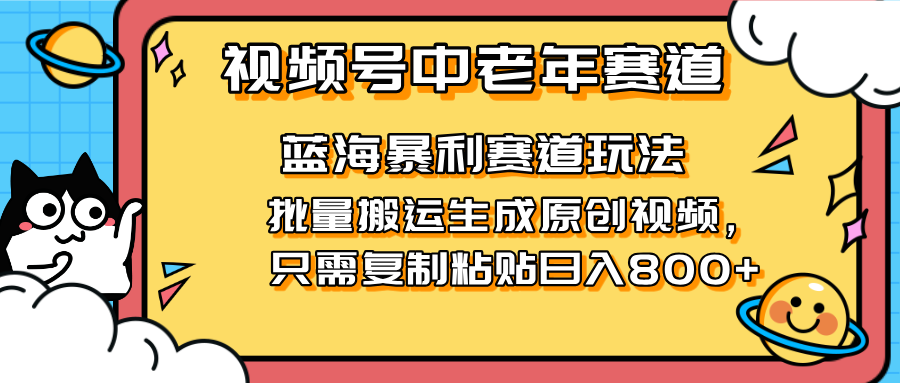 （14314期）2025视频号中老年短视频蓝海暴利风口！复制粘贴搬运视频单日赚800+，无...-网创小站