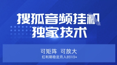 【搜狐音频挂G】独家技术，可矩阵可放大，红利期稳定月入8k【揭秘】-网创小站
