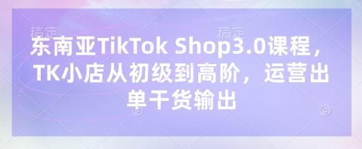 东南亚TikTok Shop3.0课程，TK小店​从初级到高阶，运营出单干货输出-网创小站