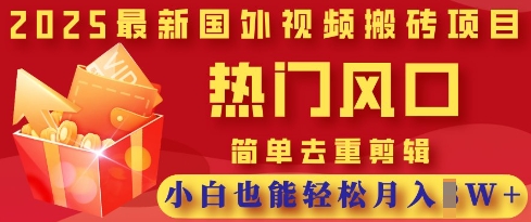 2025最新视频搬砖项目，热门风口，简单去重剪辑，小白也能轻松月入过W-网创小站