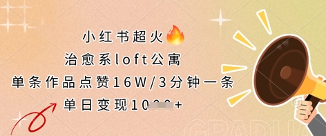 小红书超火的治愈系loft公寓，单条作品点赞16W，3分钟一条，单日变现数张-网创小站